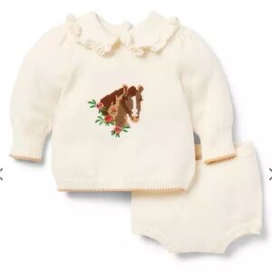 Cream Knit Baby Sweater and Bloomers Set ( Baby Horse Matching Sweater Set)